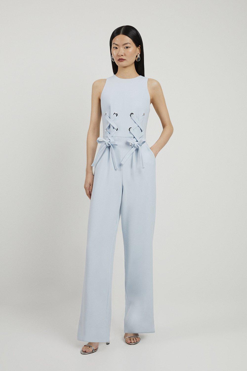 Spot Floral Chiffon Off The Shoulder Wide Leg Jumpsuit | Karen Millen